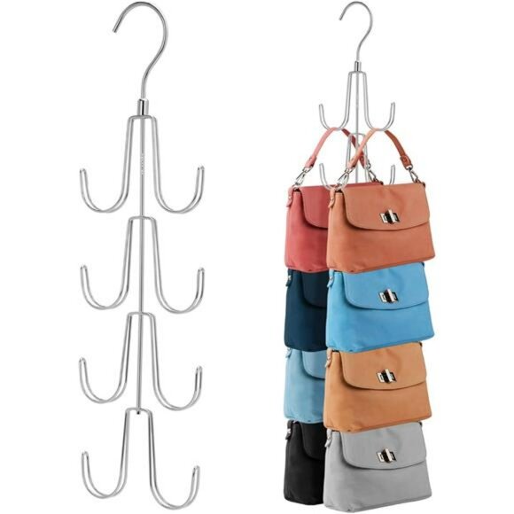 Purse Organizer Hanger Closet Bag Holder Rack Rotating Metal Space Saving 2 Pack - Picture 1 of 8